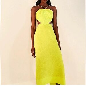 FARM Rio Neon Yellow Leaf Cutout Midi Dress